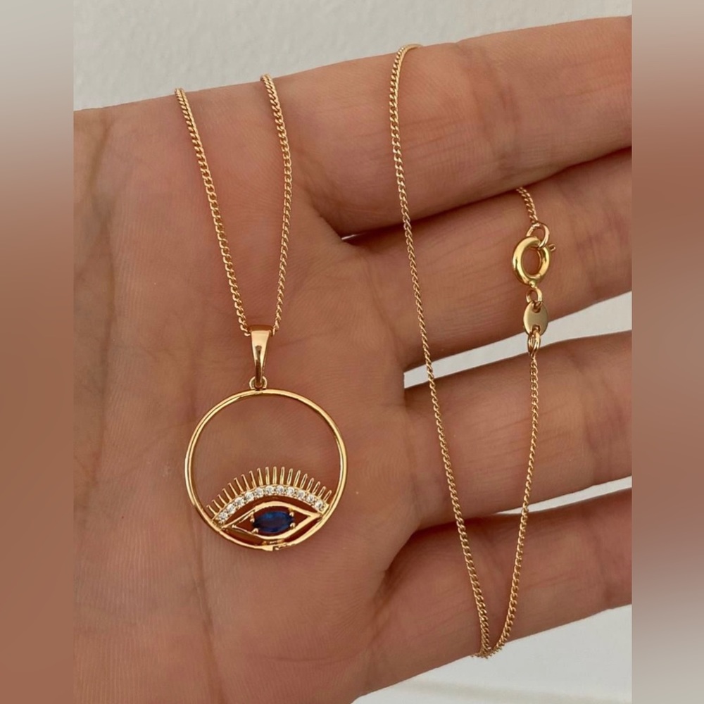 Evil Eye Necklace 18k Gold Color with Blue Zircon Luxury Jewelry